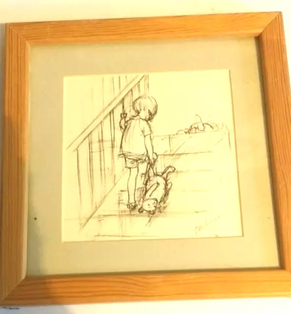 Vintage Winnie The Pooh Sketch Print Framed Ernest Howard Shepard Disney