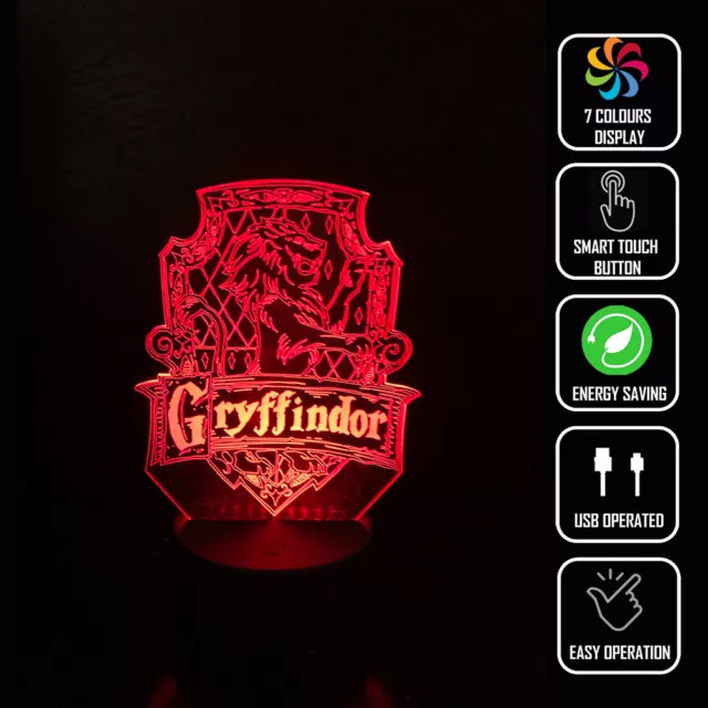 GRYFFINDOR HP HARRY POTTER 3D Acrylic LED 7 Colour Night Light Touch Table Lamp
