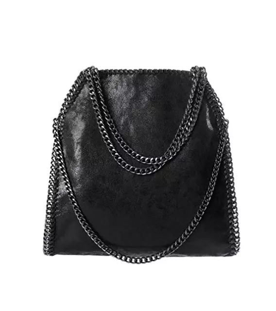 Borsa a tracolla spalla Grande Donna colore Nera con Catene Eco Pelle
