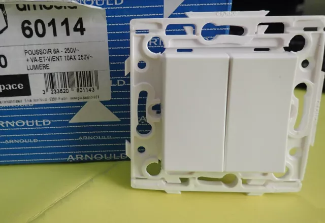 Arnould ESPACE 60114 - Double interrupteur va et vient + poussoir - A l'unité