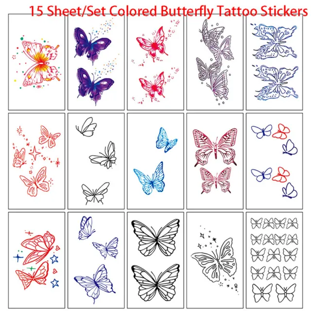 15 pcssheet tatouage de papillon coloré
