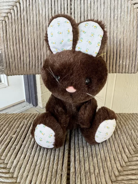 Dakin Bunny Rabbit Vtg 1985 7" Plush Brown With Floral Lined Ears & Feet Easter