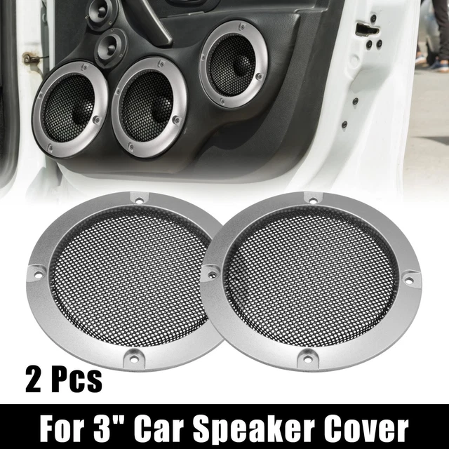 2pcs 3.5" Car Speaker Grille Cover Trim Round Subwoofer Grille Silver Tone