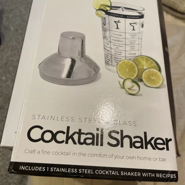 Cocktail Shaker Stainless Steel & Glass w/ Recipes New