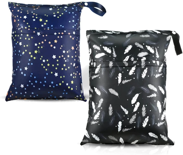 2 Pcs Waterproof Reusable Wet Dry Bag for Diaper Baby Cloth Gym Clothes Washable