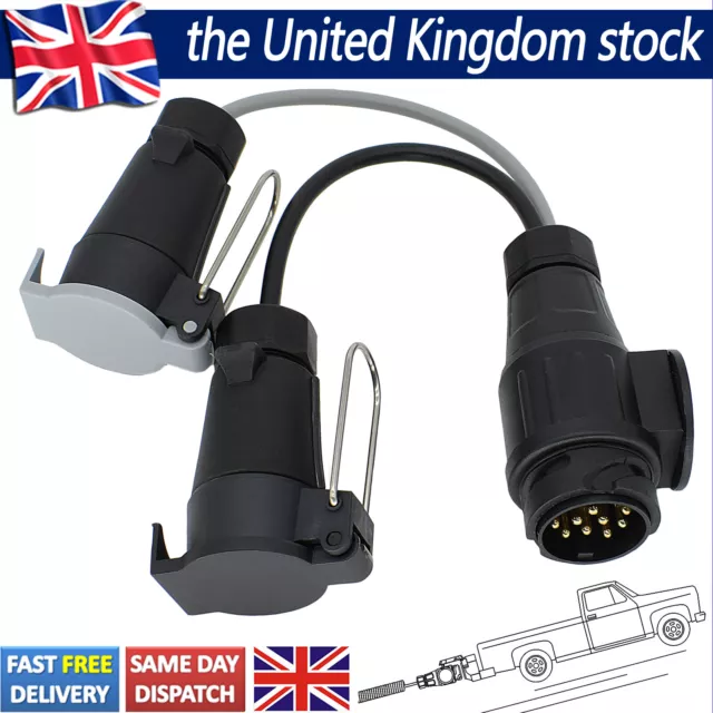 13 Pin to 7 Pin Adaptor Trailer Extension Lead Caravan Towing Socket Plug UKSELL