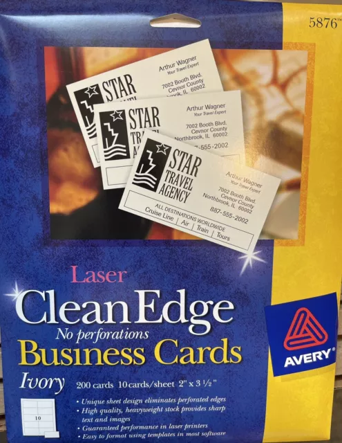 Avery® *Clean Edge Business Cards*  Laser, 2 x 3 1/2, White, 200