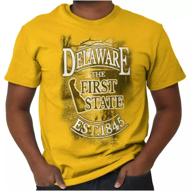 Delaware The First State Map Tourist DE Gift Adult Short Sleeve Crewneck Tee