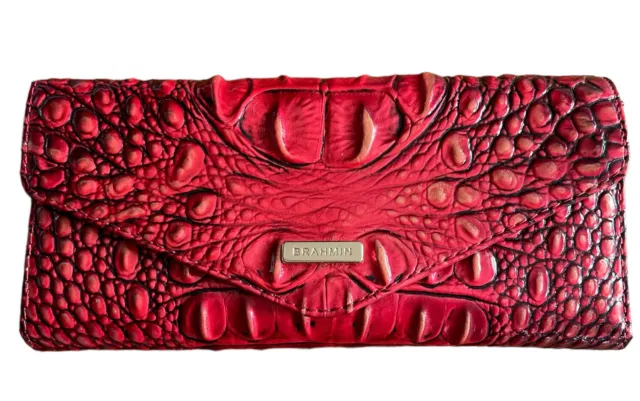 BRAHMIN Veronica Crimson Embossed CROC Red Gold TRIFOLD ENVELOPE Wallet. BNWOT!