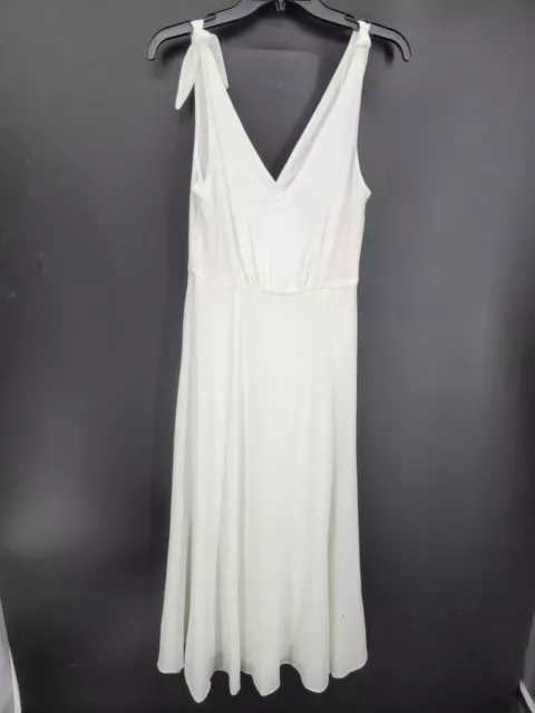 Betsey Johnson Dress Womens 6 White V-Neck Sleeveless Flowy Tie Shoulder