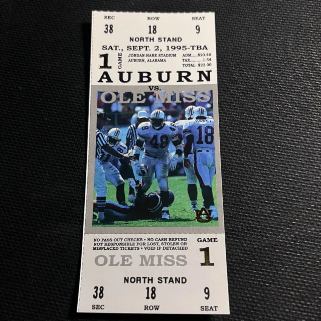 1995 Auburn vs Ole Miss Football FULL ticket stub NCAA SEC