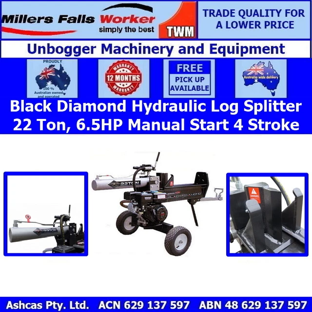 LOG SPLITTER 30 Ton Petrol 6.5 HP E Start Genuine Millers Falls