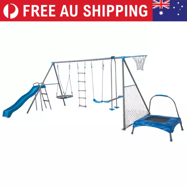 Swing Set 8 Station Kids Outdoor Playground Trampoline Rope Slide FREE SHIPPING