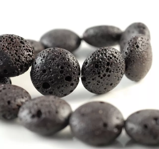 14MM DARK BROWN VOLCANIC LAVA GEMSTONE GRD AA FLAT ROUND BUTTON BEADS 16inch