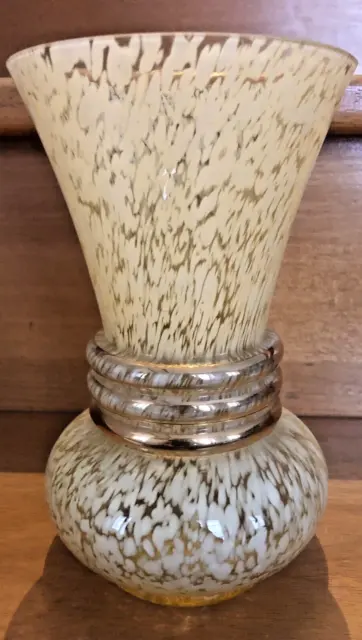 Elégant Vase Art Déco Verre de  Clichy jaune paille et dorures Hauteur 19.5cm