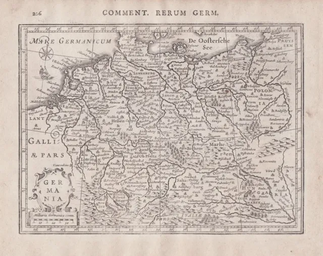 German Rich Germany Polska Hungary Card Map Copperplate Bertius 1616