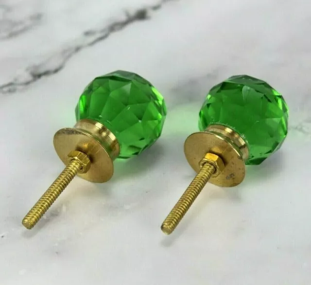 Cut Glass Door Knobs Vintage Victorian Style Green Crystal Brass Knob Set Pair