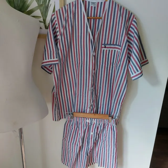 Vintage Vtg PLAYBOY Pyjama Set 95 Chest Striped Shirt Shorts Pjs Retro Rare