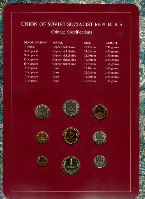 Coin Sets of All Nations USSR Russia UNC 1 Ruble 2,3,5,10,15,20,50 Kopecks 1978 2
