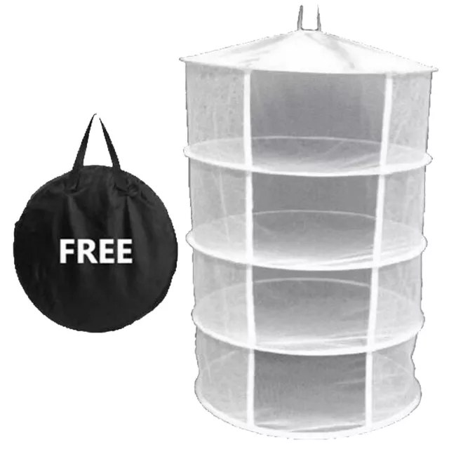 Large 4 Tier Shelf Hydroponic Hanging Growing Herb Dry Rack Drying Net 60cm UK