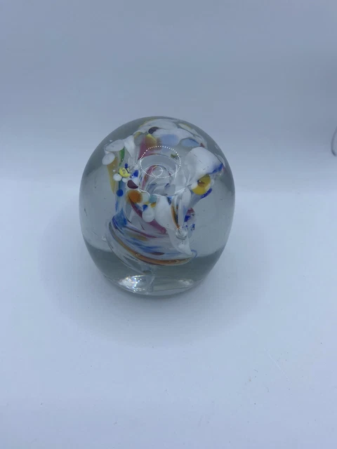 Paperweight Art Glass Colorful Blooming Flower Swirl Vintage Stocking Stuffer