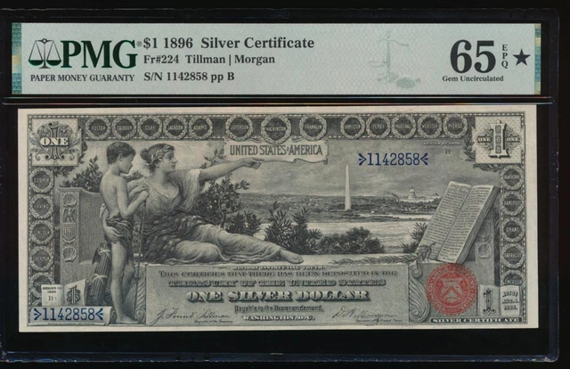 AC Fr 224 1896 $1 Silver Certificate PMG 65 EPQ*, EPQ-star designation!