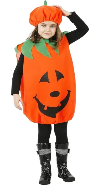 Costume Zucca di Halloween da Bambino Bambina Vestito Carnevale Pumpkin Abito