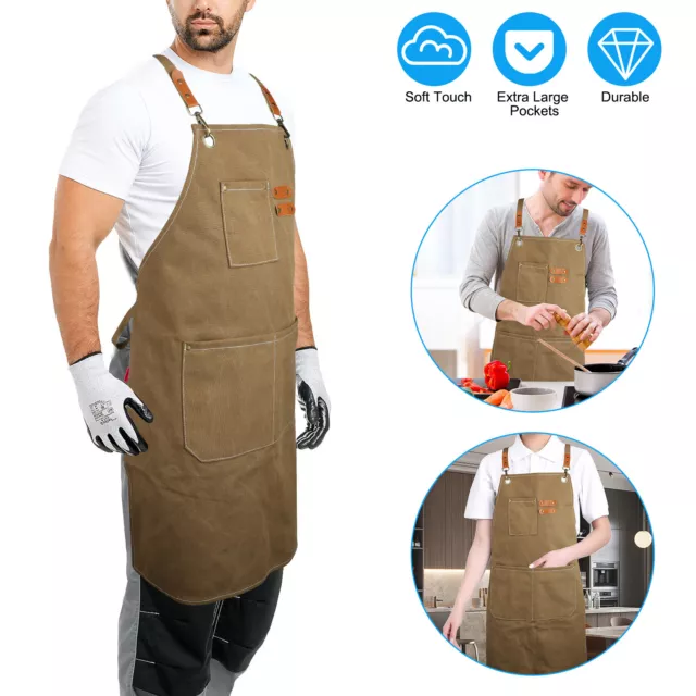 Heavy Duty Canvas Woodworking Shop Work Aprons Men Women Adjustable with Pockets