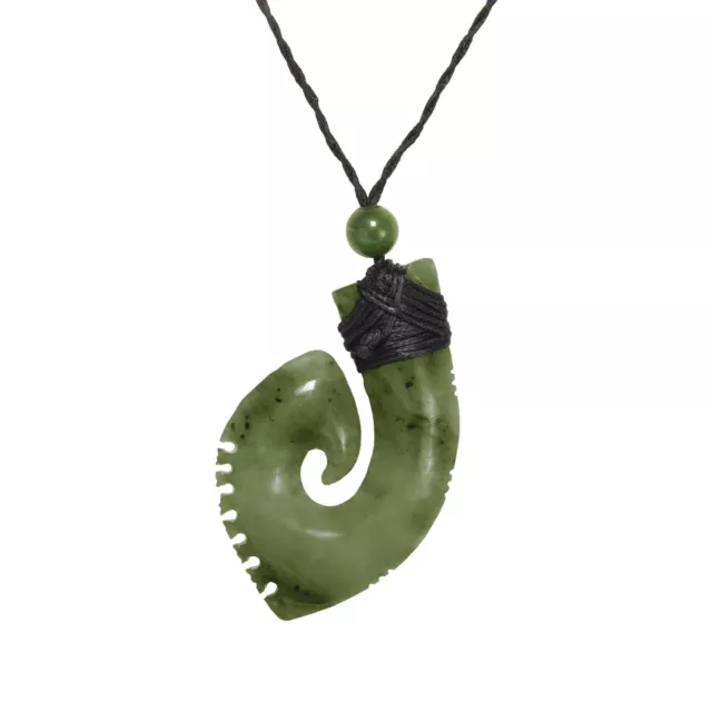 81stgeneration Collier Pendentif Hei Matau Jade Néphrite Sculptée à la Main