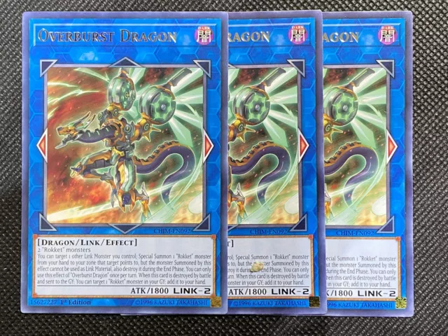 3x YuGiOh! - Overburst Dragon CHIM-EN092 Rare 1st Edition Near Mint Chaos Impact