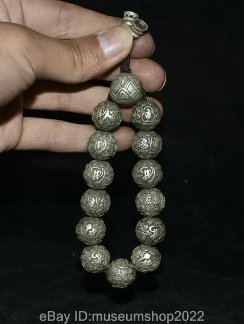 5.6" Ancient Chinese Buddhism White Copper Avalokitesvara Head Jewelry Bracelets