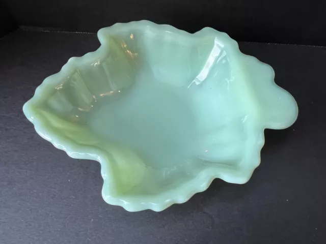 Vintage Jadite Leaf Shaped Serving  Candy Dish