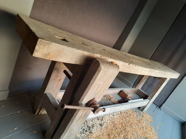 Ancien établi D'ébéniste En Bois – 2,35m – Parfait état