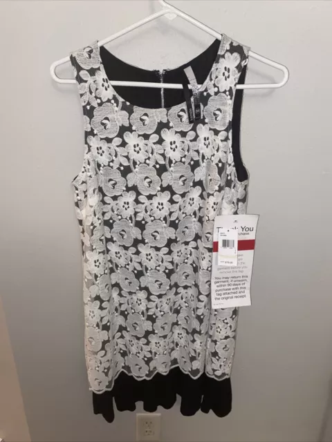 Kensie Women's 'Dove Combo' Sleeveless Lace Dress, BLack/White, M, NWT.