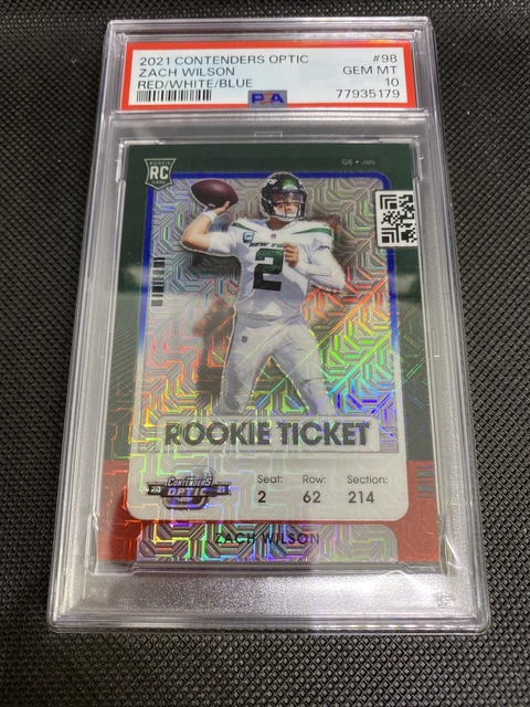 2021 Contenders Optic Zach Wilson Red/White/Blue #04/13 PSA 10