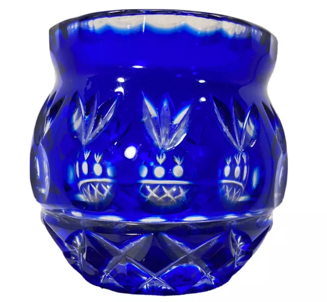Vintage Bohemian Czech Glass Cobalt Blue to Clear 3.5”x3.5” Small Vase