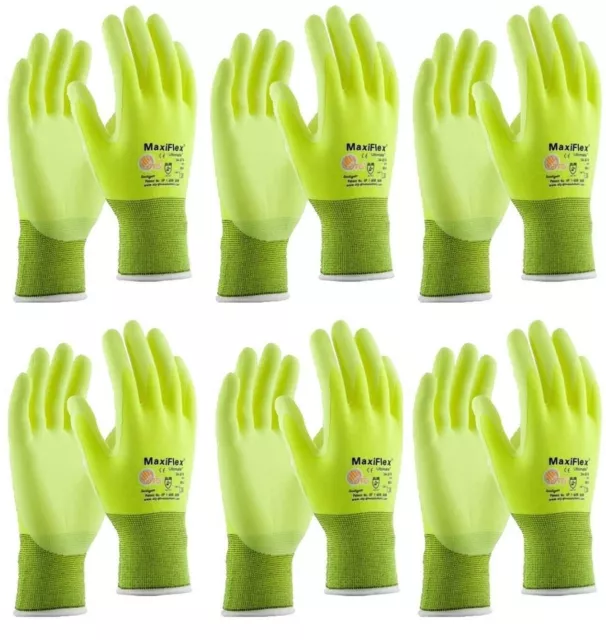 PIP 34-874FY MaxiFlex Ultimate HI VIS Micro Foam Nitrile Grip WORK GLOVES 6 PAIR