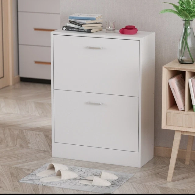 Timechee White 2-Drawer Shoe Cabinet with 4-Tier Rack (Up to White 23.6"