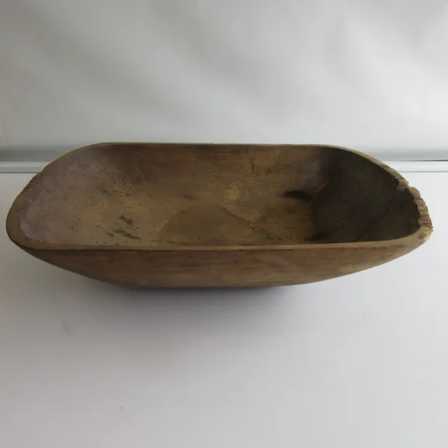 Hand-hewn Antique Primitive wooden trencher carved dough bowl trough 14.5 21