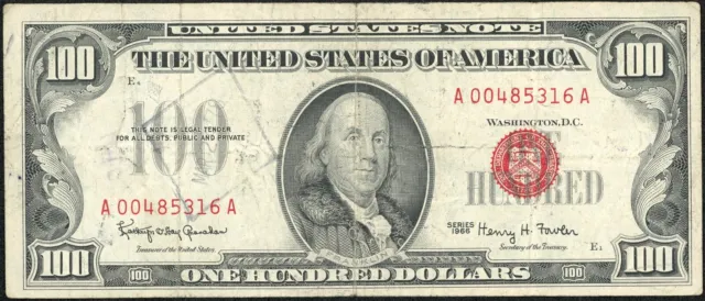 1966 $100 One Hundred Dollar Red Seal United States Note Fr#1550