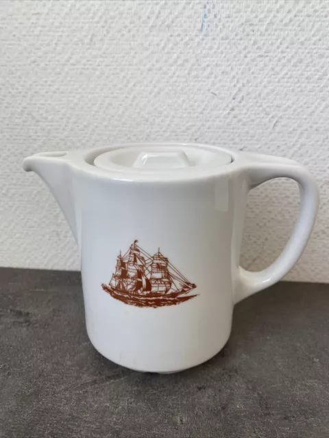 Ancienne Petite Cafetiere Théière Porcelaine Pullivuyt Décor Voilier Table Deco