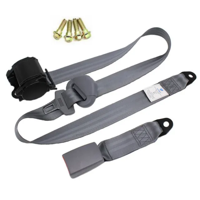 2 Retractable 3 Point Safety Seat Belt Straps Front Auto Vehicle Adjustable Gray
