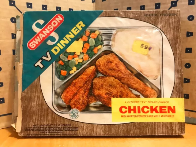 SWANSON TV DINNER Box with Tray, 1960s vintage frozen food, Chicken and veg