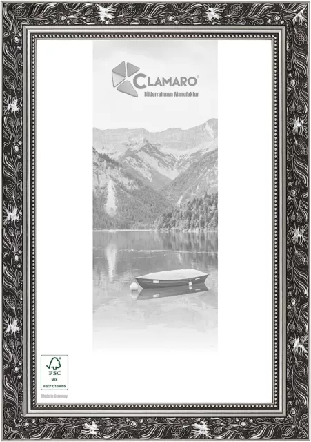 CLAMARO 'Ludwig' Bilderrahmen Antik Massivholz | Schwarz Grau Silber | Shabby