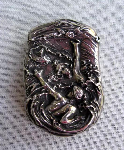 ANTIQUE AMERICAN ORNATE VICTORIAN ART NOUVEAU WM. KERR STERLING MATCH SAFE 1890s ANTIQUE AMERICAN ORNATE VICTORIAN ART NOUVEAU WM. KERR STERLING MATCH SAFE 1890s