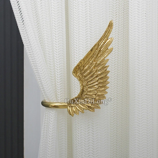 1Pair Solid Brass Angel Wings Curtain Holdback Wall Tie Back Hooks Hangers Deco