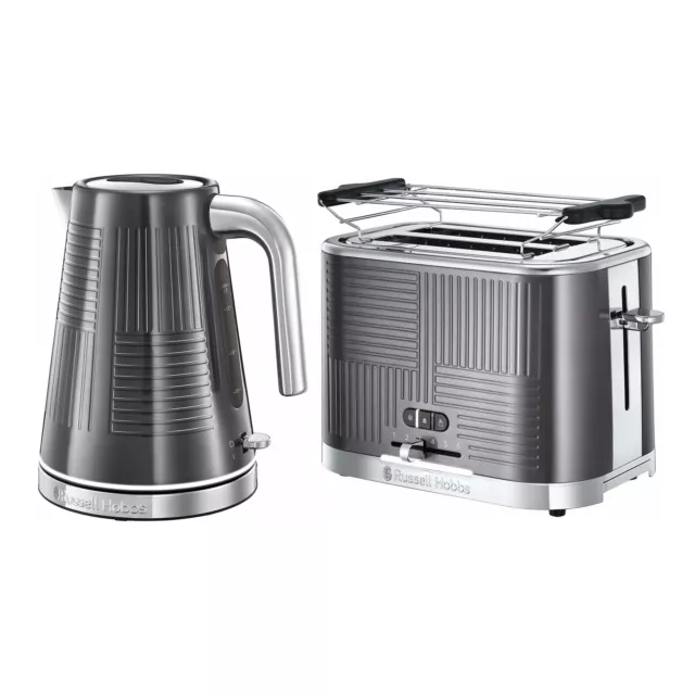 RUSSELL HOBBS Wasserkocher + Toaster Geo Steel Frühstücks Set Edelstahl Design