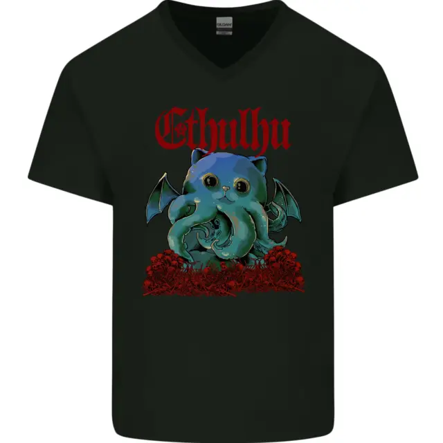 Cathulhu Funny Cat Cthulhu Parody Kraken Mens V-Neck Cotton T-Shirt