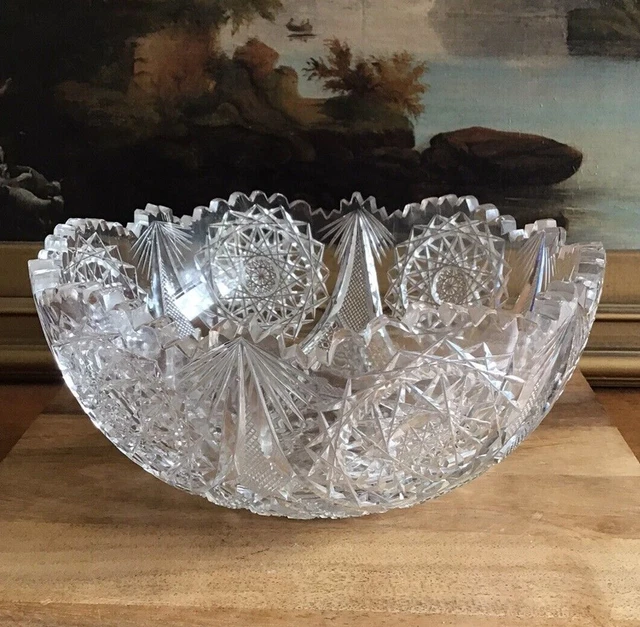 Antique AMERICAN BRILLIANT ABP Deep Cut CRYSTAL GLASS BOWL 7 Hobstars SAWTOOTH 2