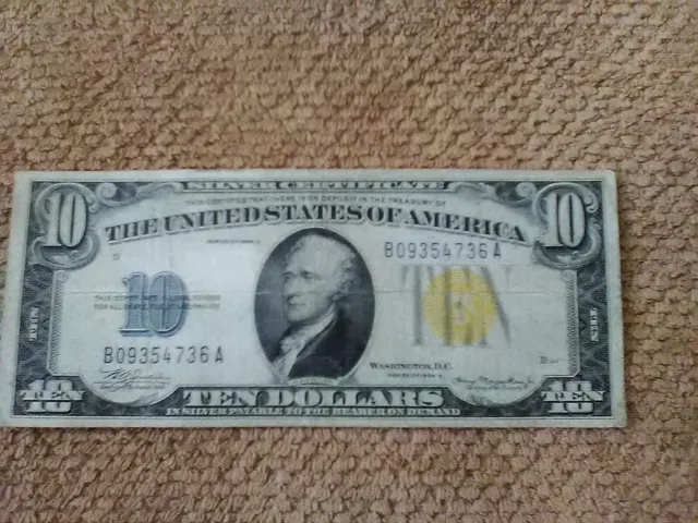 1934 Series A $10 Ten Dollar North Africa Silver Certificate Note, Crisp, Vf++